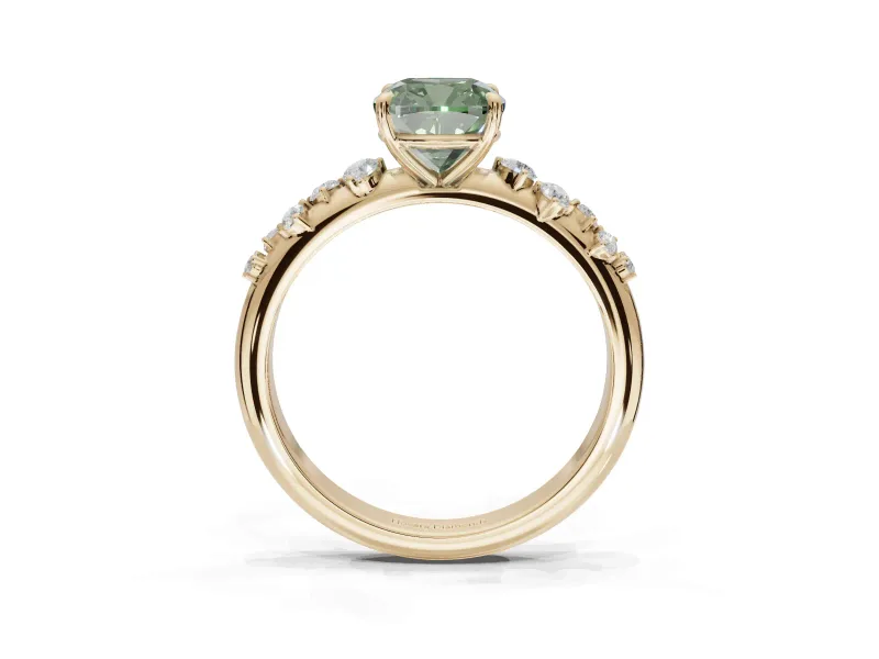 Cushion Cut Graduated Solitaire Engagement Ring Setting for a Fancy Green Lab-Grown Diamond | Yellow Gold