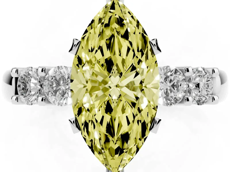 Marquise Five Stone Engagement Ring Setting for a Fancy Yellow Lab-Grown Diamond | White Gold