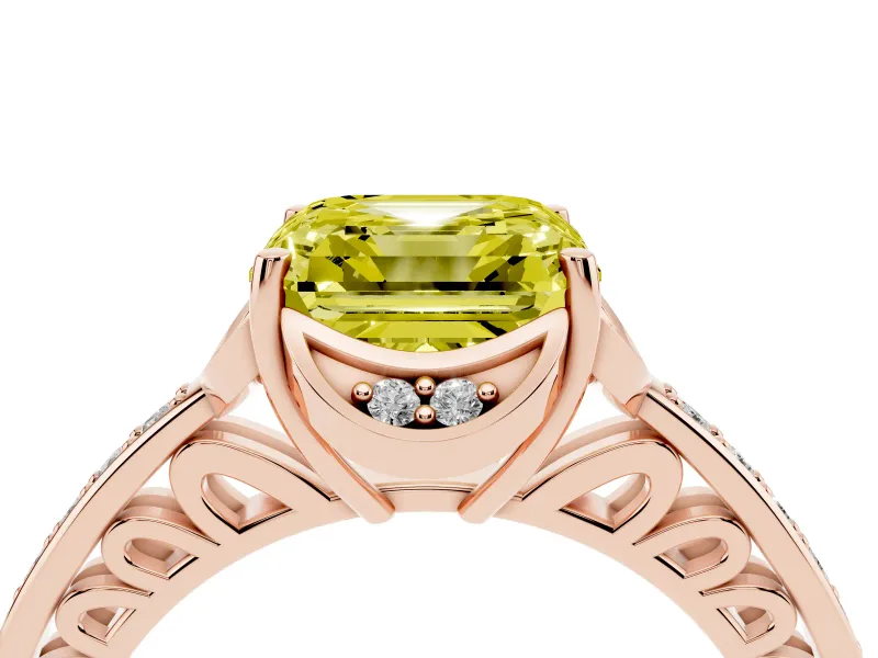 Asscher Cut Floral Pavé Engagement Ring Setting for a Fancy Yellow Lab-Grown Diamond | Rose Gold