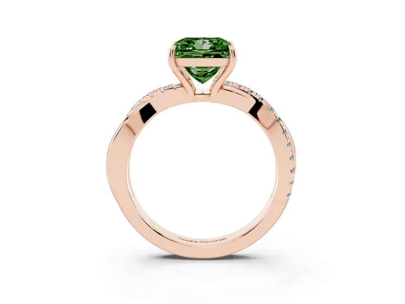Princess Cut Crossover Engagement Ring Setting for a Fancy Green Lab-Grown Diamond | Rose Gold