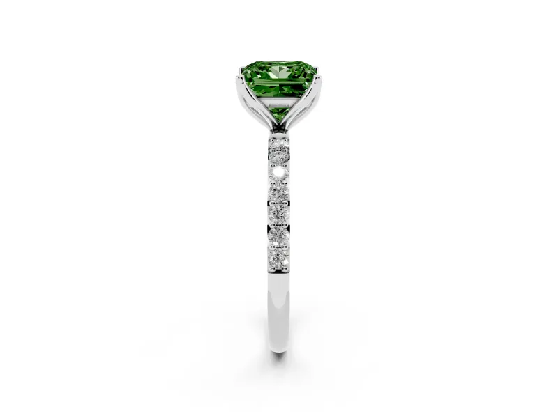 Princess Cut Pave Engagement Ring Setting for a Fancy Green Lab-Grown Diamond | Slim Band | Platinum