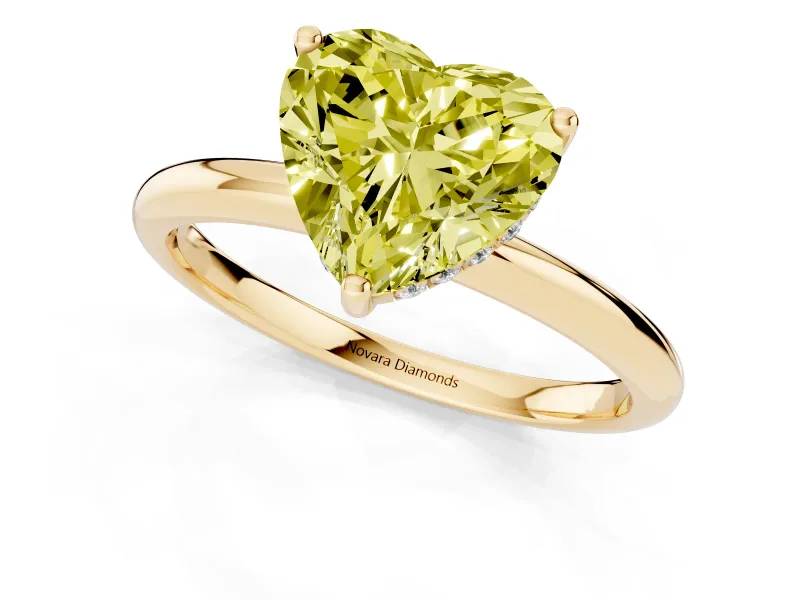 Heart-Shaped Hidden Halo Engagement Ring Setting for a Fancy Yellow Lab-Grown Diamond | Plain Band | Yellow Gold