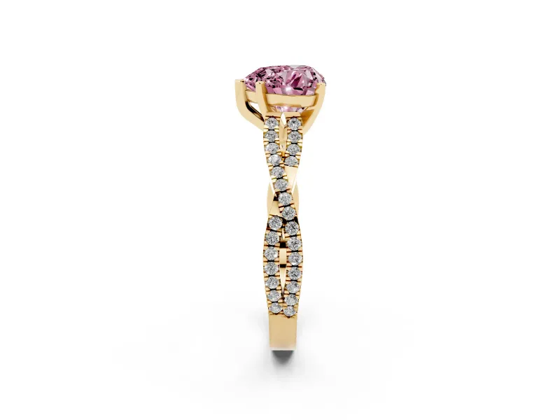 Heart-Shaped Twisted Engagement Ring Setting for a Fancy Pink Lab-Grown Diamond | Yellow Gold