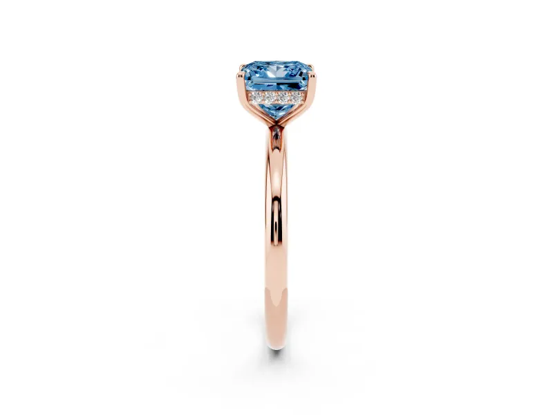 Princess Cut Hidden Halo Ring Setting for a Fancy Blue Lab-Grown Diamond | Rose Gold
