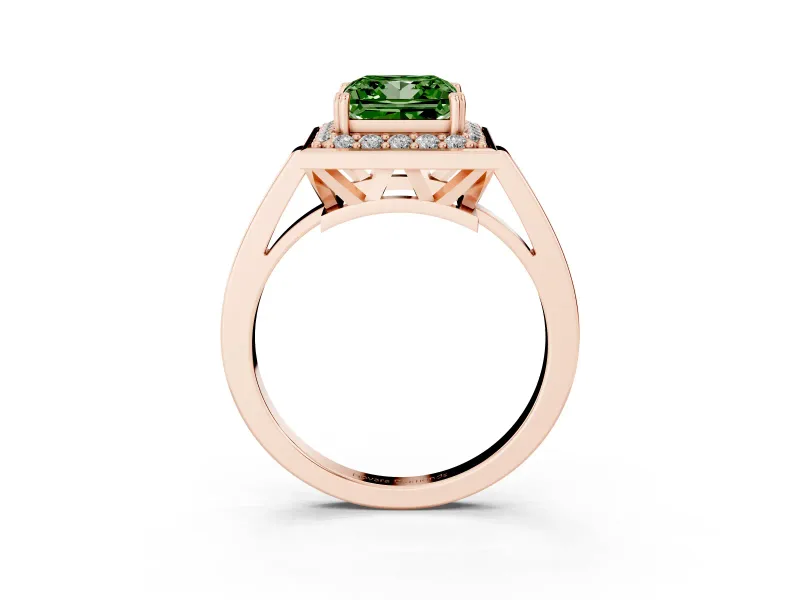 Princess Cut Halo Engagement Ring Setting for a Fancy Green Lab-Grown Diamond | Polished Halo Rim | Rose Gold