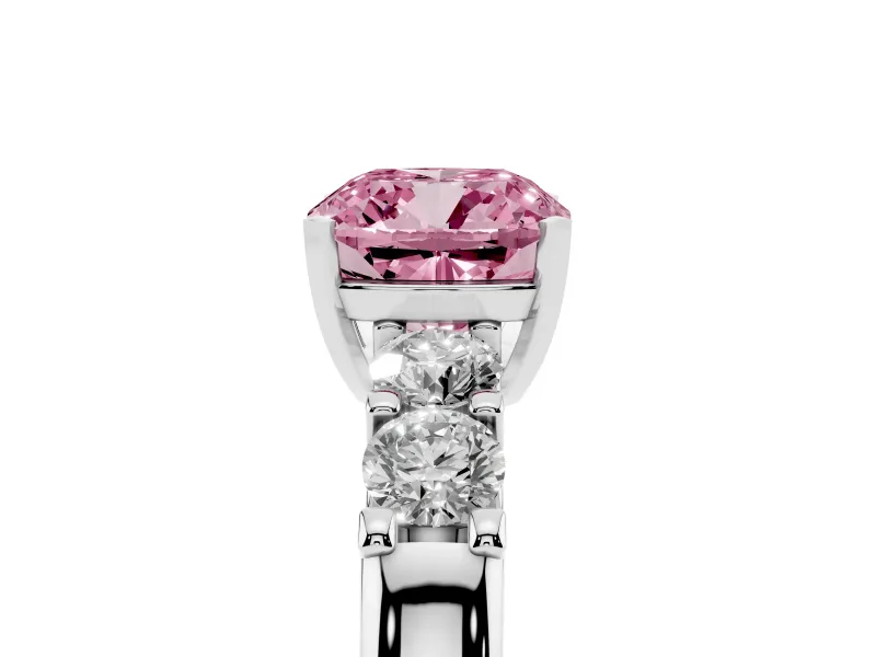 Cushion Cut Five Stone Engagement Ring Setting for a Fancy Pink Lab-Grown Diamond | White Gold