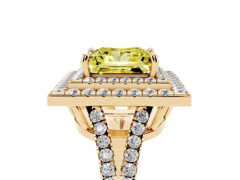 Princess Cut Halo Engagement Ring Setting for a Fancy Yellow Lab-Grown Diamond | Yellow Gold - Design NV-24799