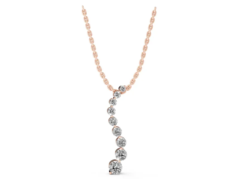 Round Lab-Grown Diamond Graduated Curve Pendant Necklace | Linked Prong Heads | Rose Gold