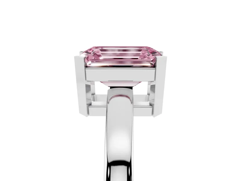 Emerald Cut Solitaire Engagement Ring Setting for a Fancy Pink Lab-Grown Diamond | Flat Tab Prongs | Sterling Silver