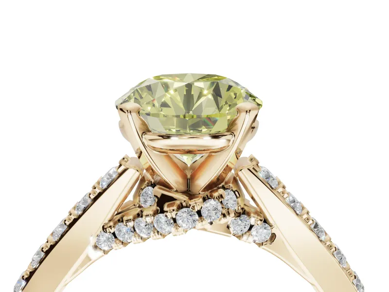 Round Pavé Solitaire Engagement Ring Setting for a Fancy Yellow Lab-Grown Diamond | Crossover Gallery | Yellow Gold