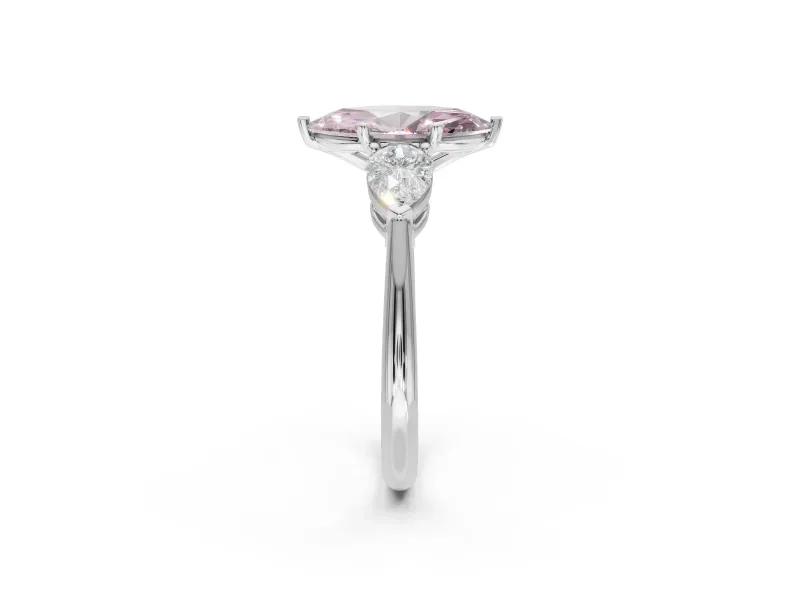 Marquise Three-Stone Ring Setting for a Fancy Pink Lab-Grown Diamond | Pear Side Stones | Platinum