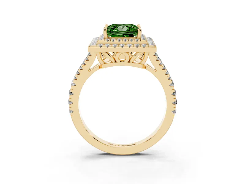 Princess Cut Halo Engagement Ring Setting for a Fancy Green Lab-Grown Diamond | Yellow Gold - Design NV-24799