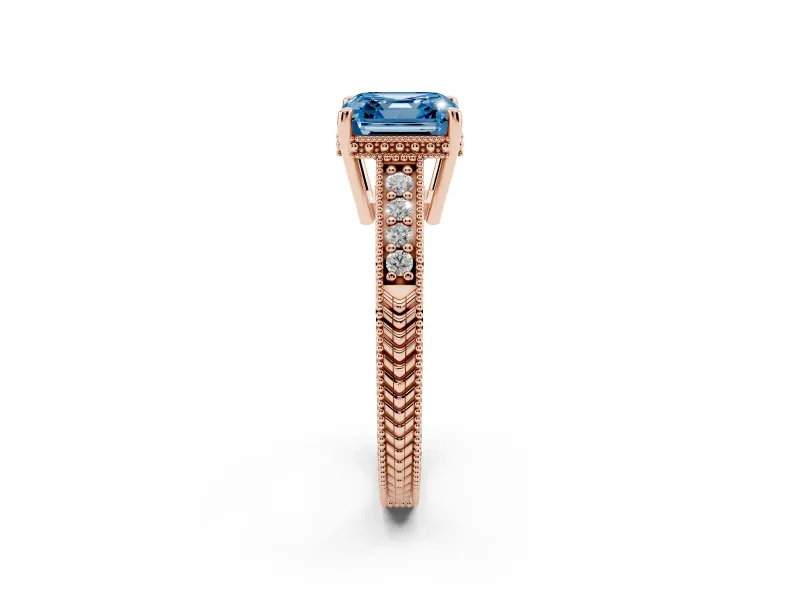 Asscher Cut Engraved Engagement Ring Setting for a Fancy Blue Lab-Grown Diamond | Rose Gold