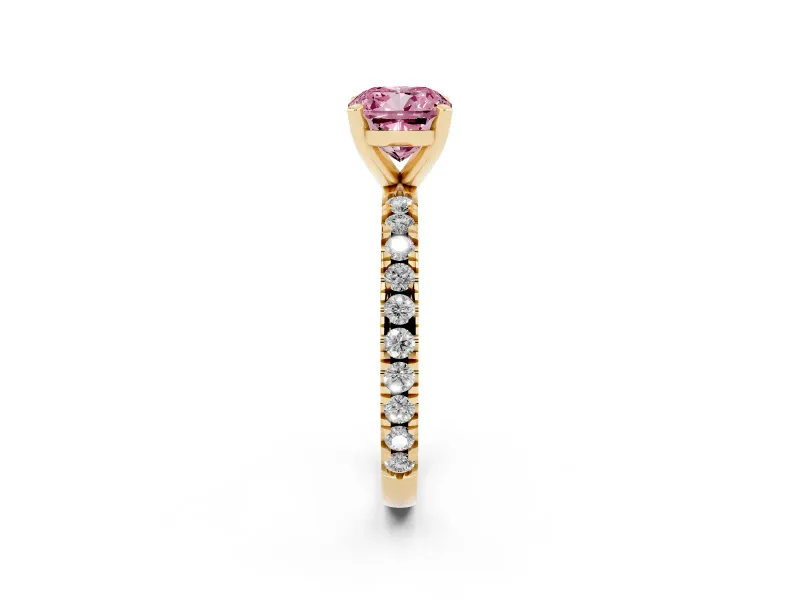 Cushion Cut Pavé Solitaire Engagement Ring Setting for a Fancy Pink Lab-Grown Diamond | Yellow Gold