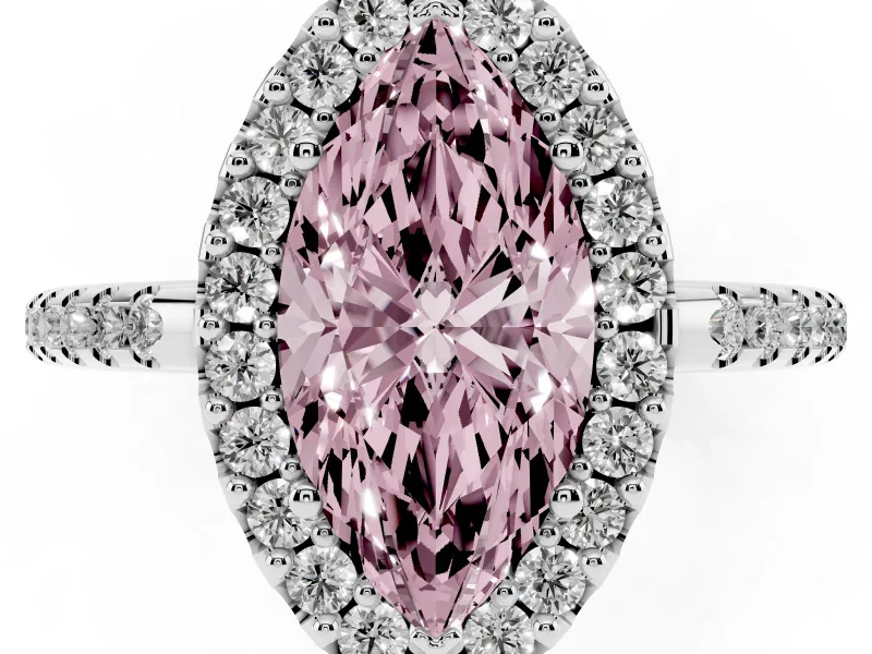Marquise Pave Halo Engagement Ring Setting for a Fancy Pink Lab-Grown Diamond | Pave Band | White Gold