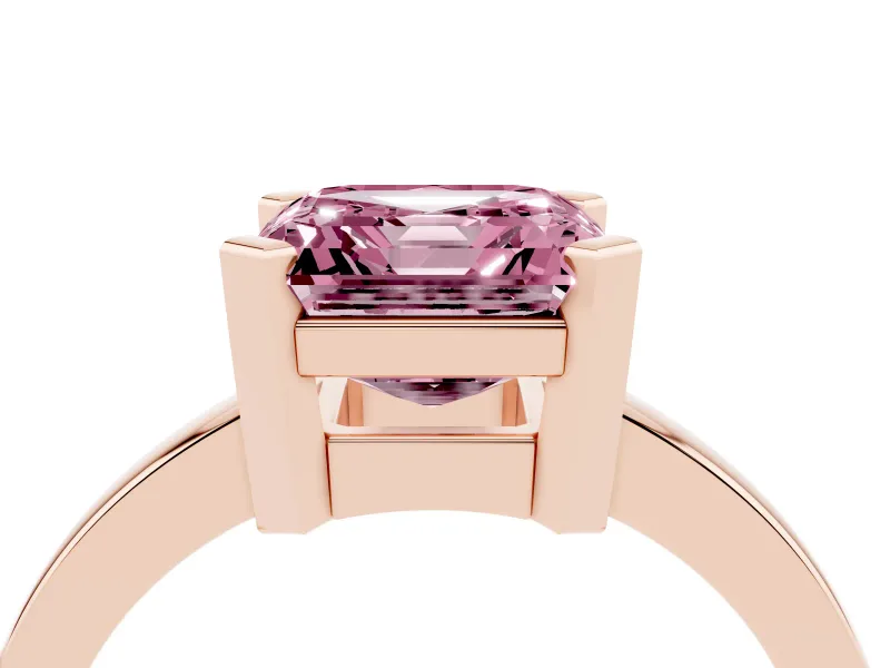 Asscher Cut Solitaire Engagement Ring Setting for a Fancy Pink Lab-Grown Diamond | Flat Tab Prongs | Rose Gold