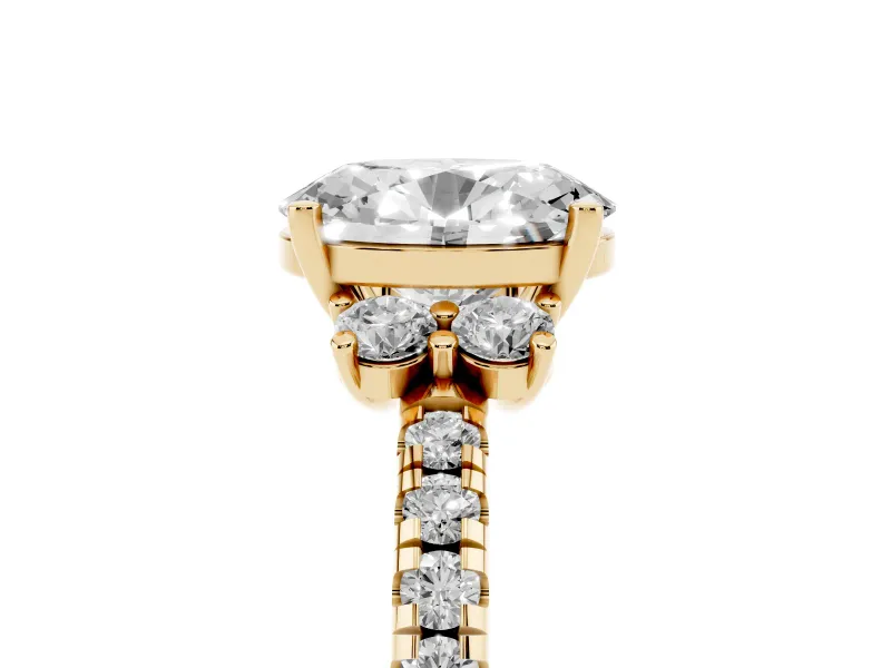 Oval Side Stone Pave Engagement Ring Setting | Paired Round Accents | Yellow Gold