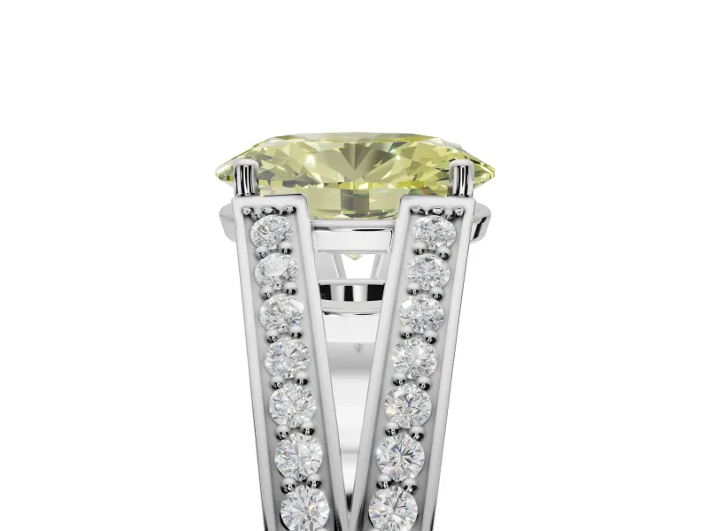 Oval Split Shank Pavé Engagement Ring Setting for a Fancy Yellow Lab-Grown Diamond | Platinum