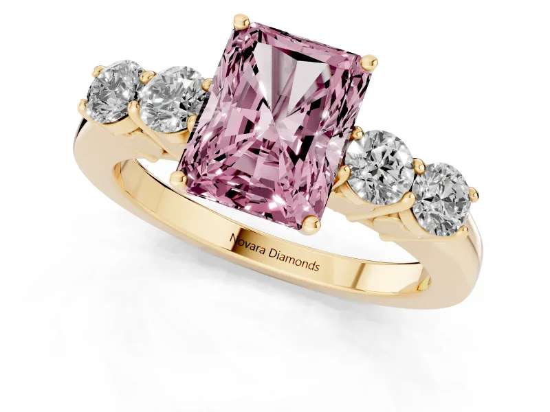 Radiant Cut 5 Stone Engagement Ring Setting for a Fancy Pink Lab-Grown Diamond | Yellow Gold
