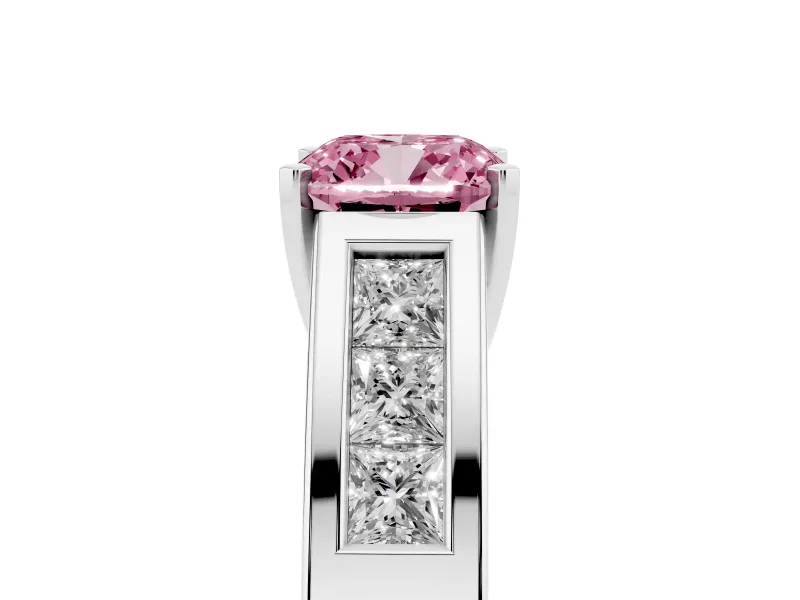 Cushion Cut Channel-Set Engagement Ring Setting for a Fancy Pink Lab-Grown Diamond | Platinum