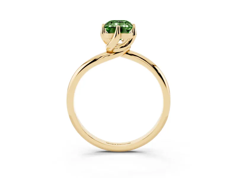 Emerald Cut Bypass Solitaire Engagement Ring Setting for a Fancy Green Lab-Grown Diamond | Plain Band | Yellow Gold