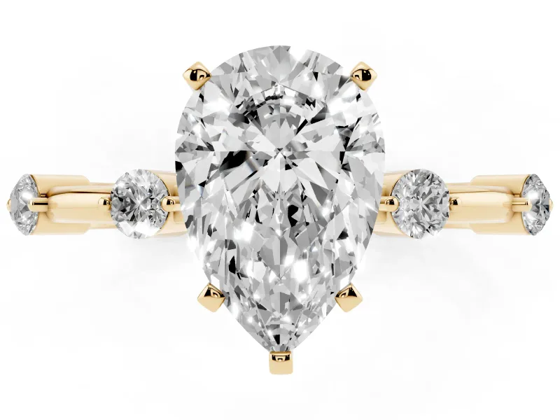 Pear-Shaped Bar Set Engagement Ring Setting | Spaced Side Stones | Yellow Gold