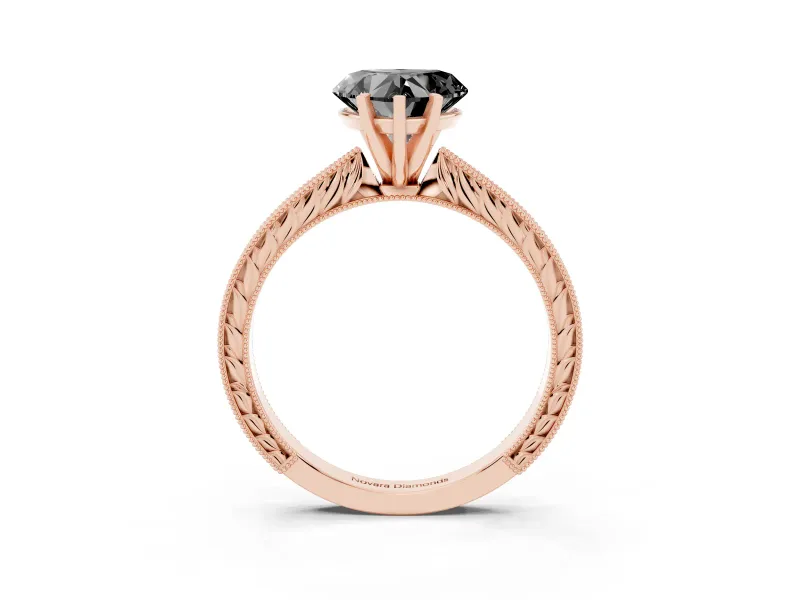 Heart-Shaped Engraved Solitaire Engagement Ring Setting for a Black Center | Rose Gold