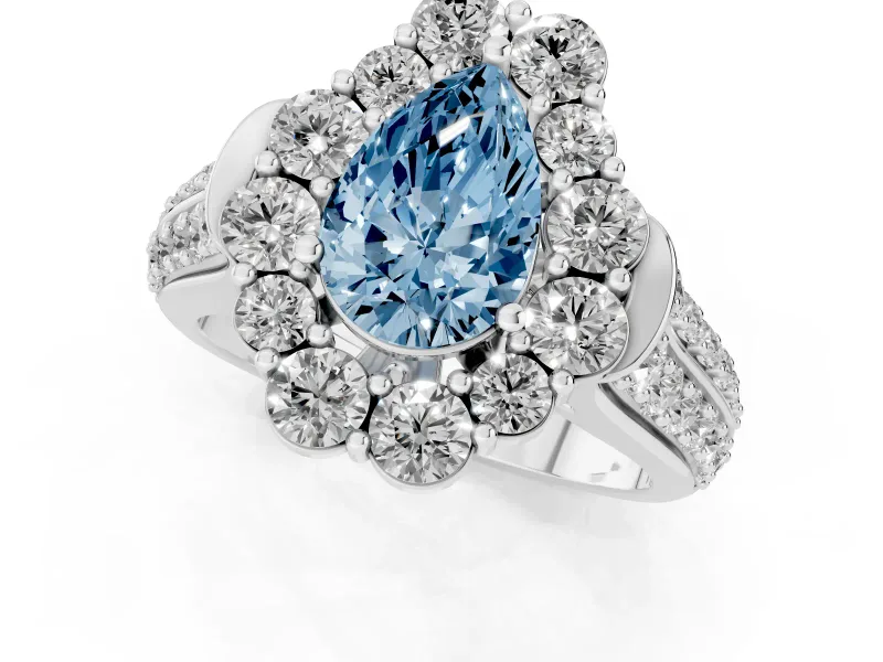 Pear-Shaped Large Accent Halo Engagement Ring Setting for a Fancy Blue Lab-Grown Diamond | Platinum