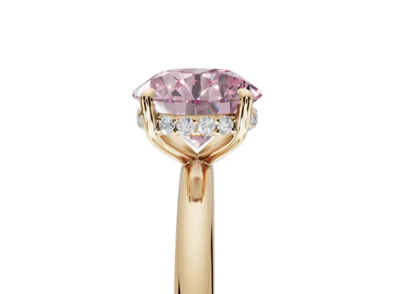 Round Hidden Halo Ring Setting for a Fancy Pink Lab-Grown Diamond | Yellow Gold