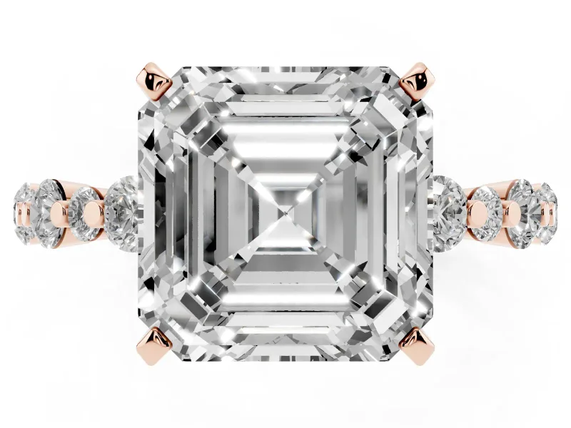Asscher Cut Pavé Solitaire Engagement Ring Setting | Alternating Accents | Rose Gold