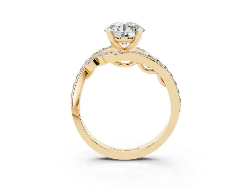 Round Bypass Pavé Engagement Ring Setting | Marquise Accents | Yellow Gold