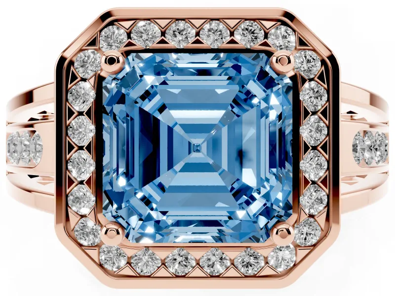 Asscher Cut Halo Engagement Ring Setting for a Fancy Blue Lab-Grown Diamond | Channel-Set Split Shank | Rose Gold