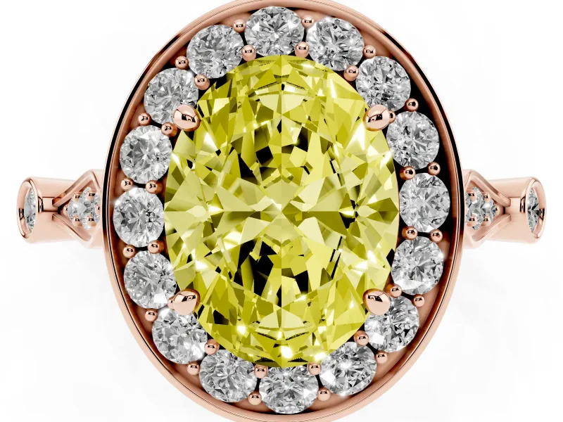 Oval Halo Engagement Ring Setting for a Fancy Yellow Lab-Grown Diamond | Bezel Stations | Rose Gold