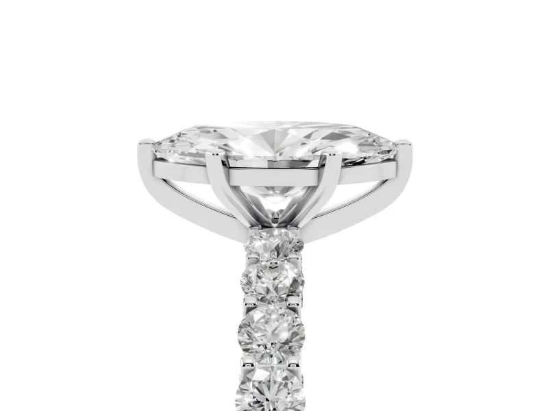 Marquise Cut Diamond Solitaire Ring Set in White gold with Shared Prong Pavé Band