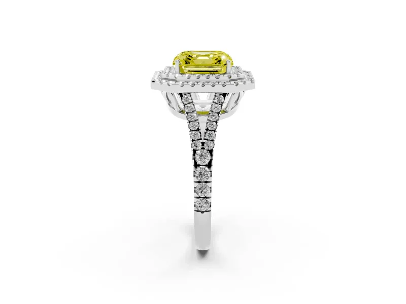 Asscher Cut Halo Engagement Ring Setting for a Fancy Yellow Lab-Grown Diamond | White Gold - Design NV-24799