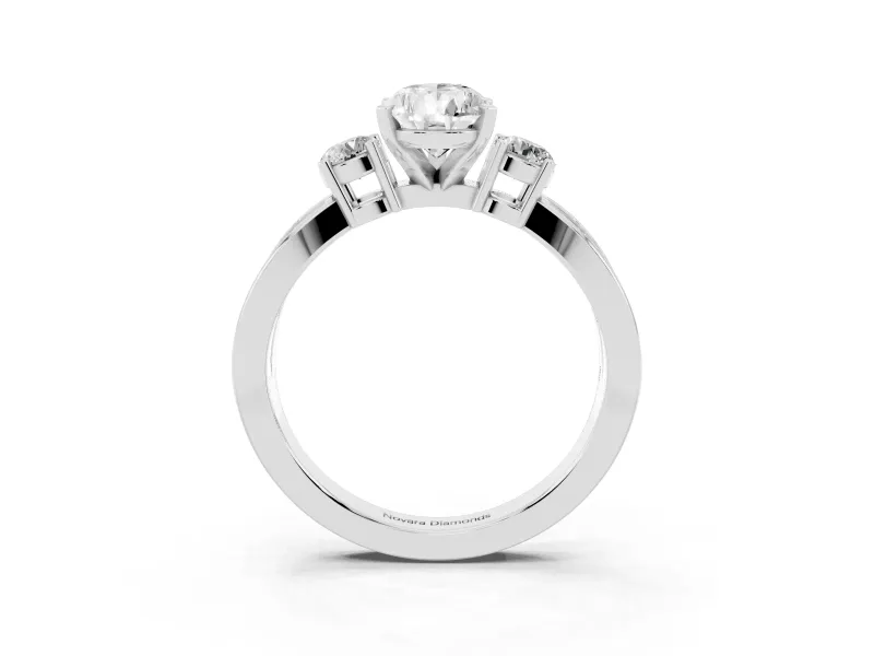 Three-Stone Pear Cut Diamond Twist Band Ring Set in Silver with Pavé Accents and Prong Setting