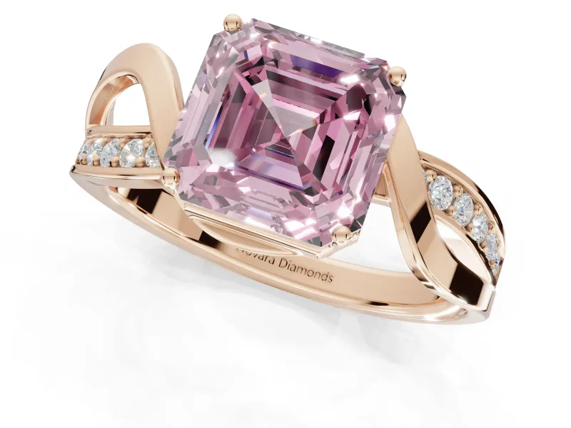 Asscher Cut Bypass Solitaire Engagement Ring Setting for a Fancy Pink Lab-Grown Diamond | Pavé Strands | Rose Gold