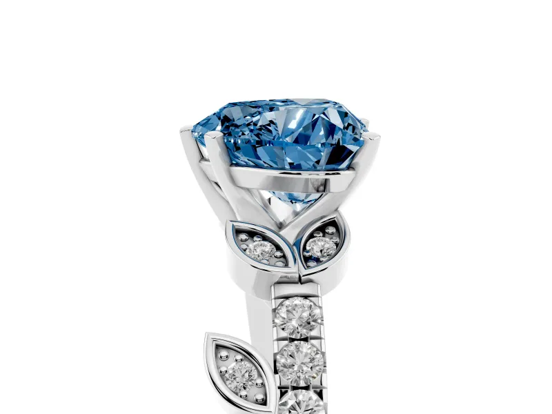 Heart-Shaped Leaf Pavé Engagement Ring Setting for a Fancy Blue Lab-Grown Diamond | Platinum
