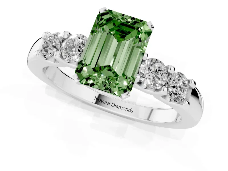 Emerald Cut Five Stone Engagement Ring Setting for a Fancy Green Lab-Grown Diamond | Platinum