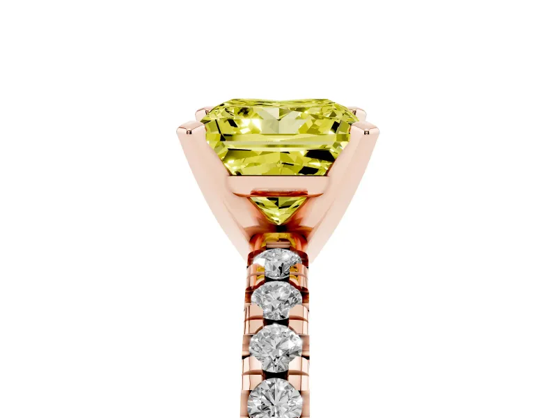 Princess Cut Pavé Solitaire Engagement Ring Setting for a Fancy Yellow Lab-Grown Diamond | Rose Gold