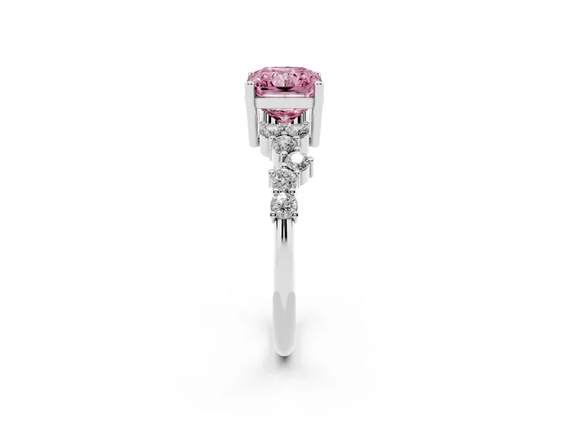 Radiant Cut Scattered Accent Engagement Ring Setting for a Fancy Pink Lab-Grown Diamond | Platinum
