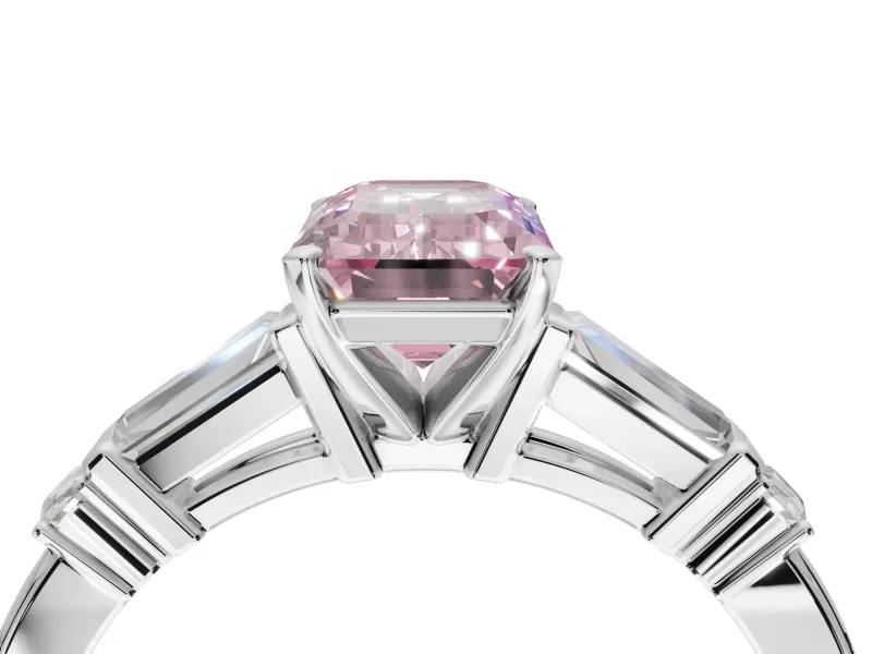 Emerald Cut Tapered Baguette Engagement Ring Setting for a Fancy Pink Lab-Grown Diamond | Sterling Silver