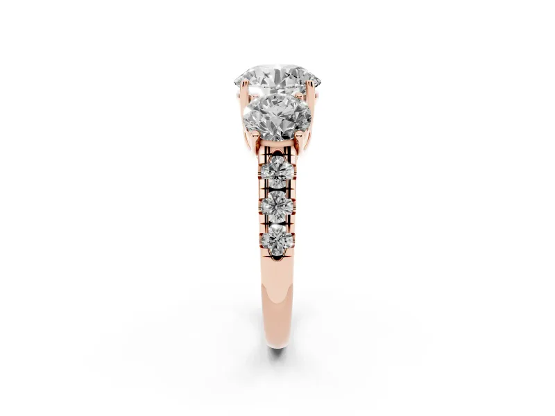 Round Three Stone Engagement Ring Setting | Accented Shoulders | Rose Gold