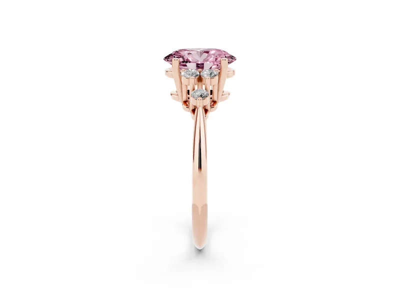 Oval Cluster Accent Engagement Ring Setting for a Fancy Pink Lab-Grown Diamond | Rose Gold