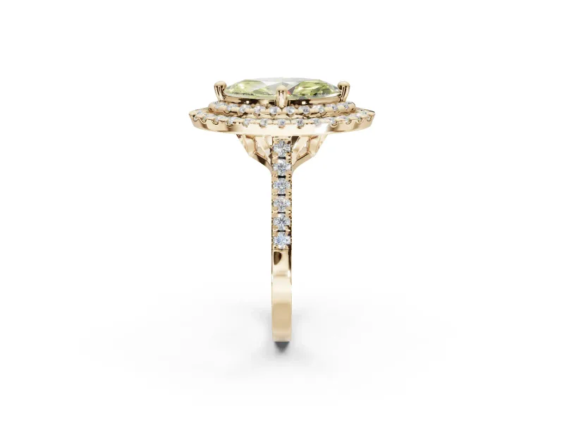 Marquise Double Halo Engagement Ring Setting for a Fancy Yellow Lab-Grown Diamond | Pave Shoulders | Yellow Gold