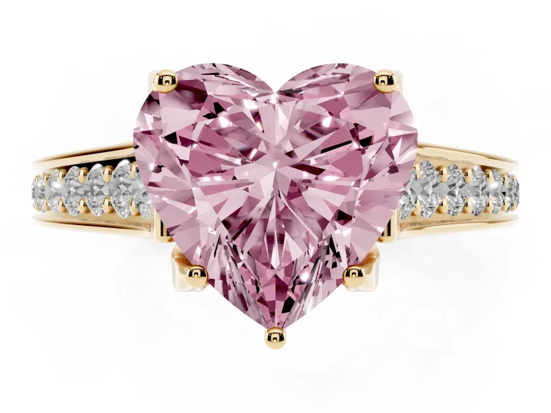 Heart-Shaped Graduated Pavé Engagement Ring Setting for a Fancy Pink Lab-Grown Diamond | Yellow Gold