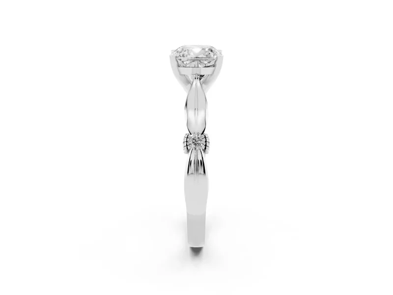 Cushion Cut Diamond Solitaire Twisted Band Ring Set in White gold with Accent Stones and Prong Setting