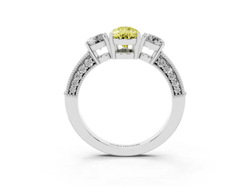 Pear-Shaped Three Stone Engagement Ring Setting for a Fancy Yellow Lab-Grown Diamond | Graduated Pave Band | Platinum