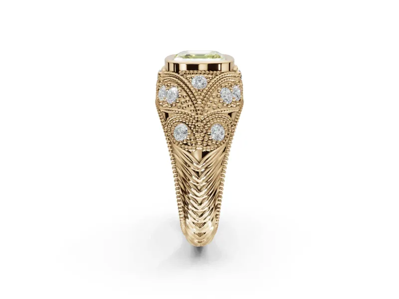 Asscher Cut Vintage Bezel Engagement Ring Setting for a Fancy Yellow Lab-Grown Diamond | Yellow Gold