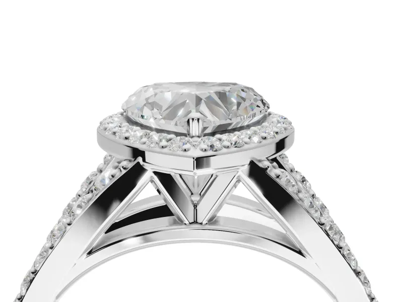 Heart-Shaped Halo Pavé Engagement Ring Setting | Narrow Split Shank | Platinum